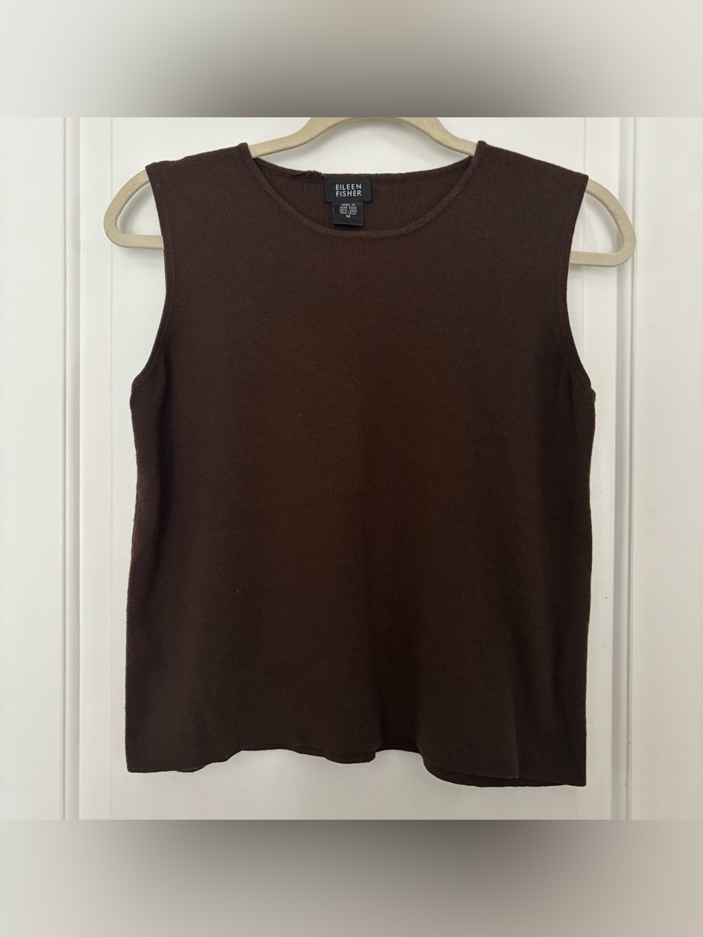 Eileen Fisher 100% wool tank top rolled hem chocolate brown medium vintage 90s